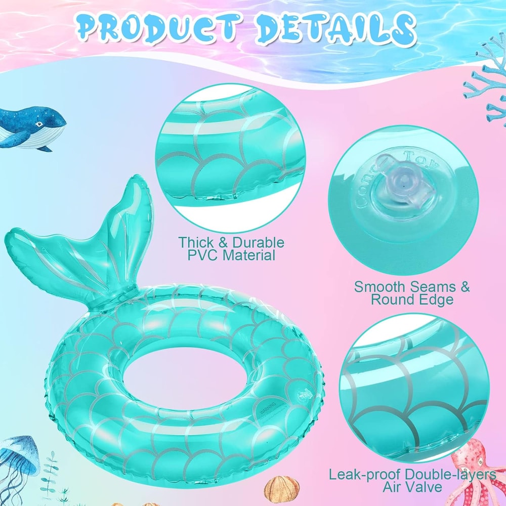 Mermaid Tail Kids Swim Ring Thick PVC Inflatable Pool Float For Children 1