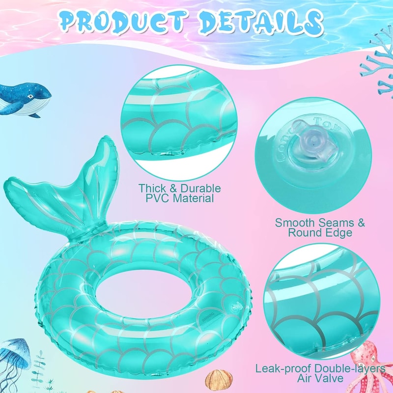 Mermaid Tail Kids Swim Ring Thick PVC Inflatable Pool Float For Children 1