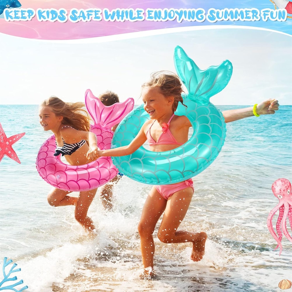 Mermaid Tail Kids Swim Ring Thick PVC Inflatable Pool Float For Children 3