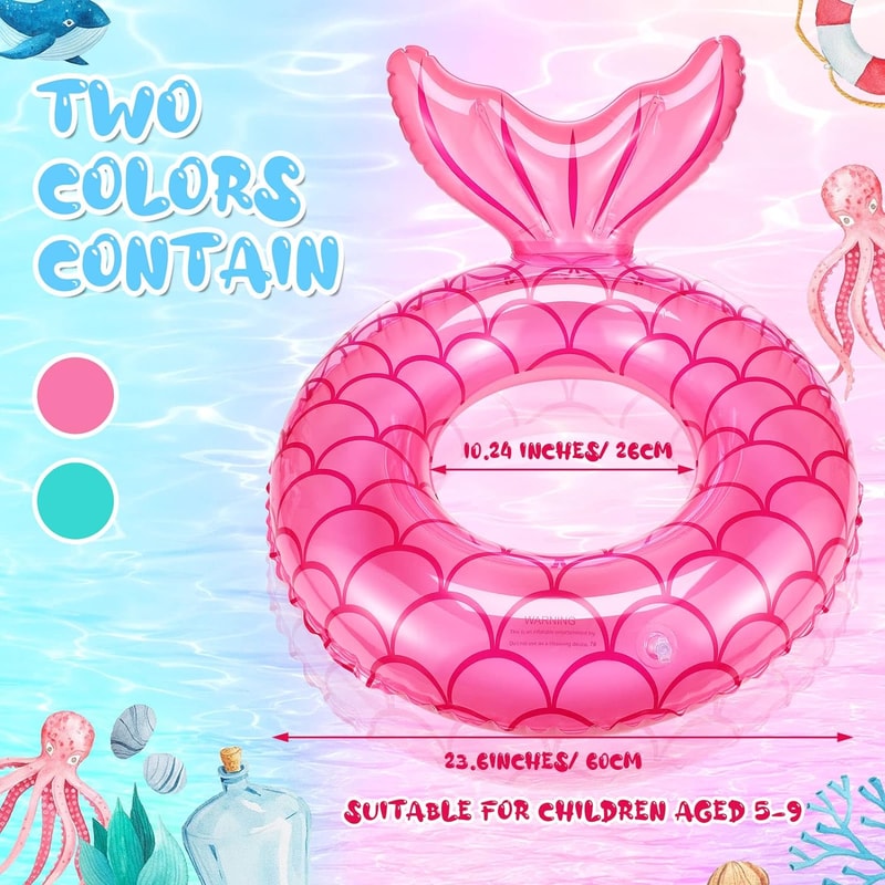 Mermaid Tail Kids Swim Ring Thick PVC Inflatable Pool Float For Children 4