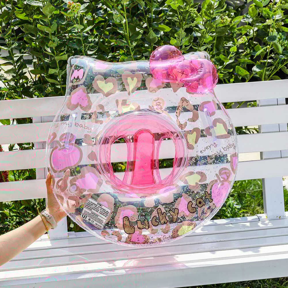 Leopard Cat Baby Swim Ring with Seat and Pocket for Toddlers