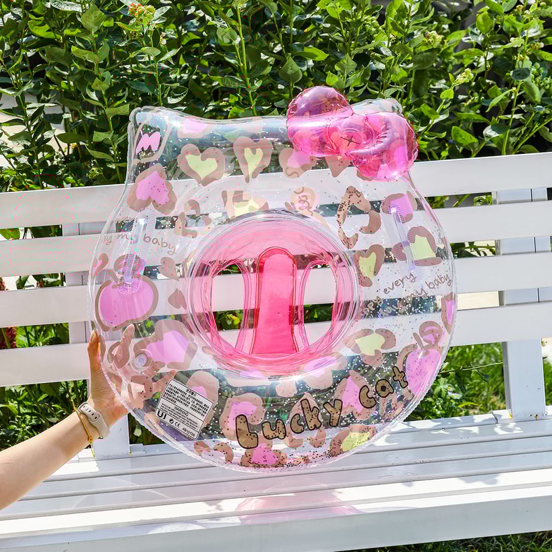 Leopard Cat Baby Swim Ring with Seat and Pocket for Toddlers