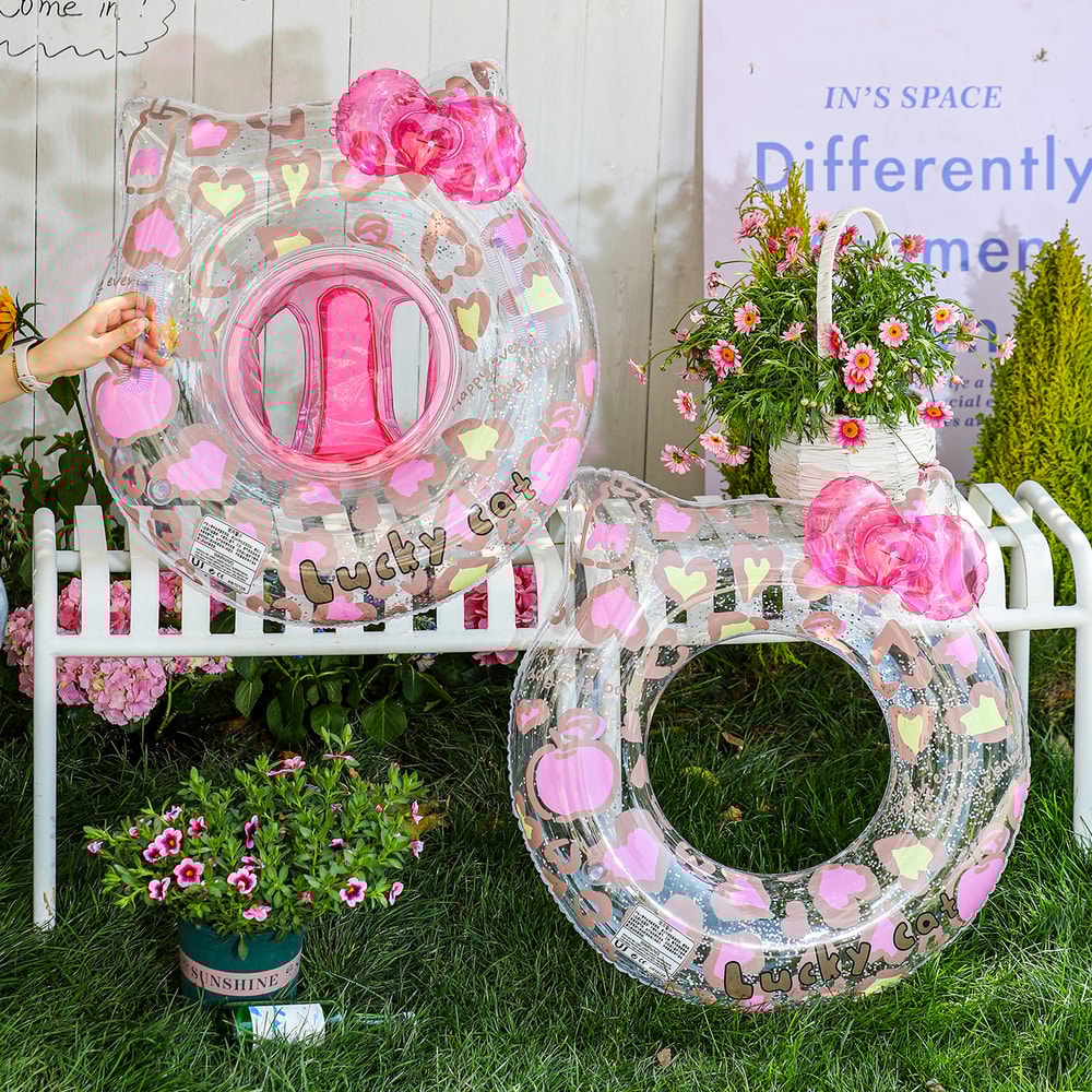 Leopard Cat Baby Swim Ring with Seat and Pocket for Toddlers