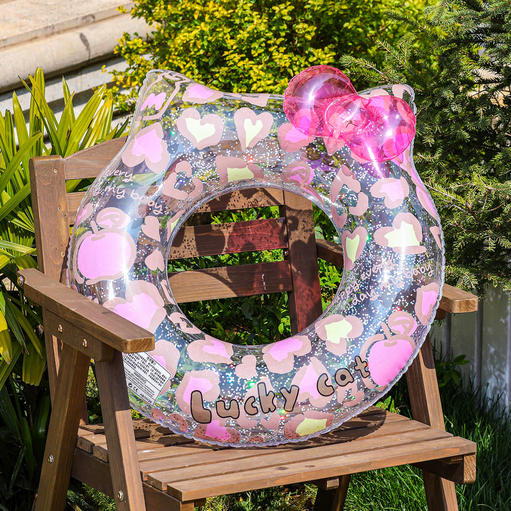 Leopard Cat Baby Swim Ring with Seat and Pocket for Toddlers