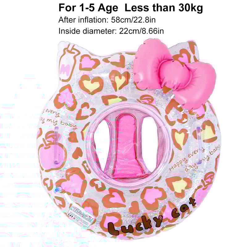 Leopard Cat Baby Swim Ring with Seat and Pocket for Toddlers