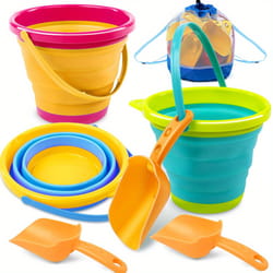 collapsible beach bucket set with shovels and mesh bag for kids travel