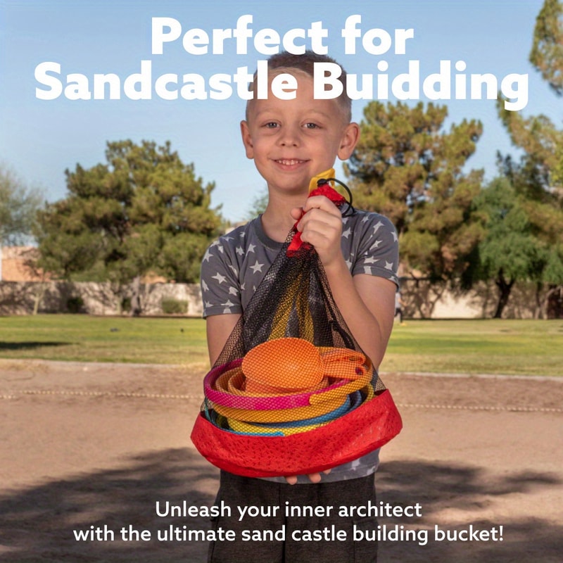 Collapsible Beach Bucket Set with Shovels and Mesh Bag for Kids Travel