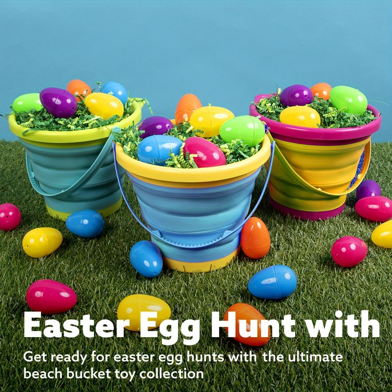 Collapsible Beach Bucket Set with Shovels and Mesh Bag for Kids Travel