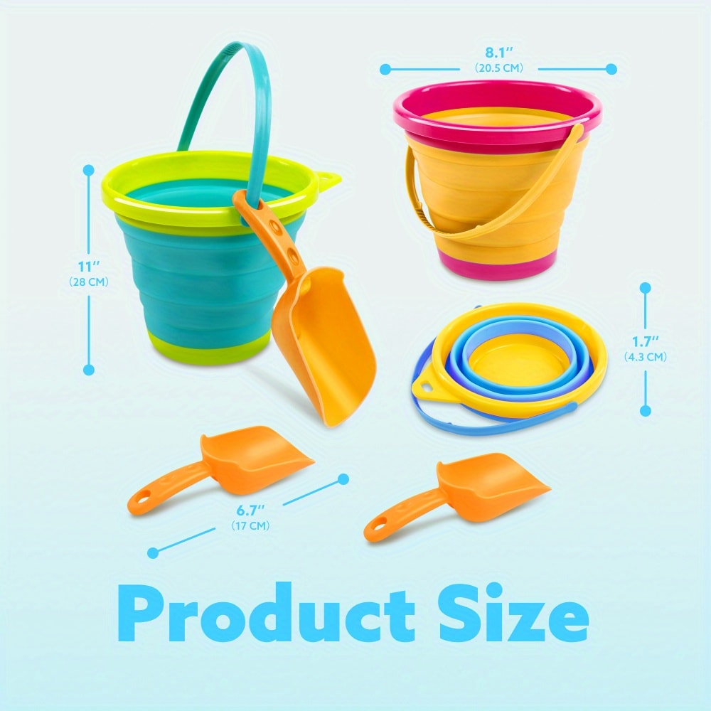 Collapsible Beach Bucket Set with Shovels and Mesh Bag for Kids Travel