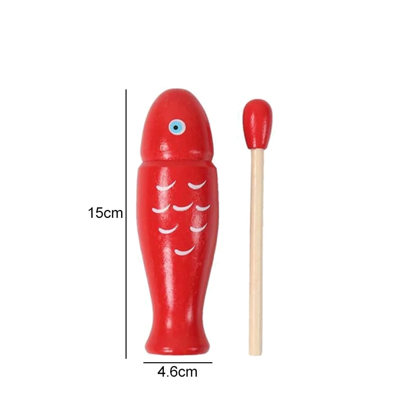 Dual Tone Wooden Fish Percussion Block with Mallet for Orff Music and Rhythm Practice