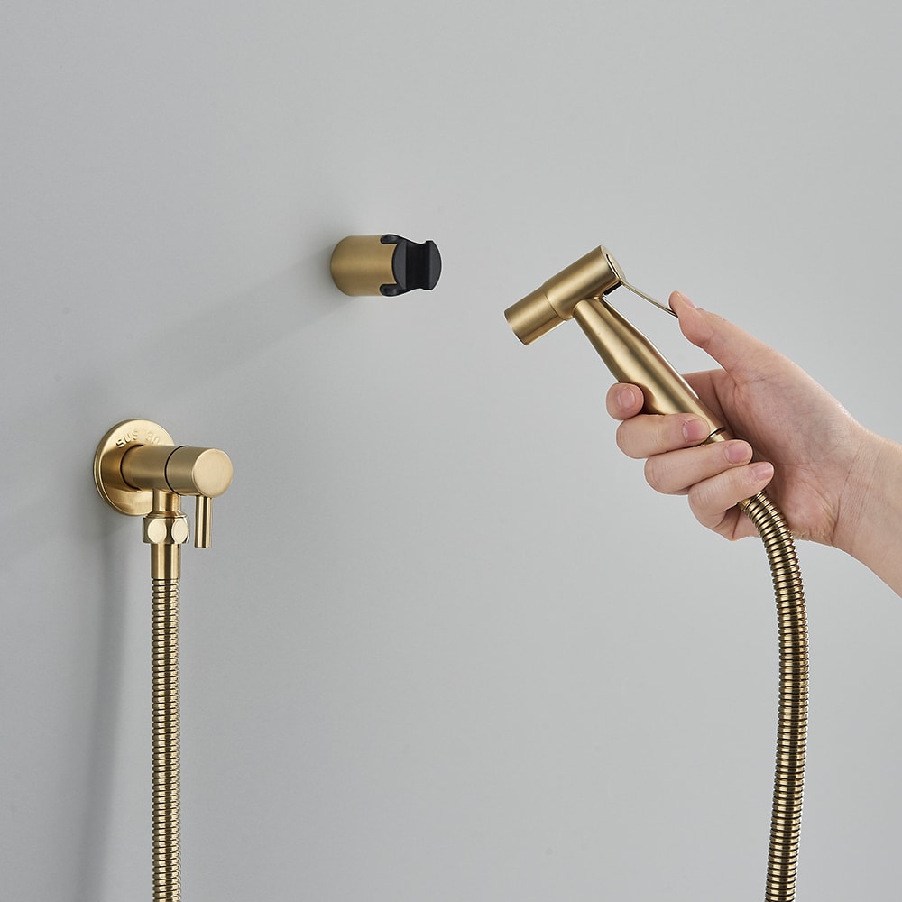 Brushed Gold Handheld Bidet Sprayer Stainless Steel Wall Mount Toilet Cleaner 3