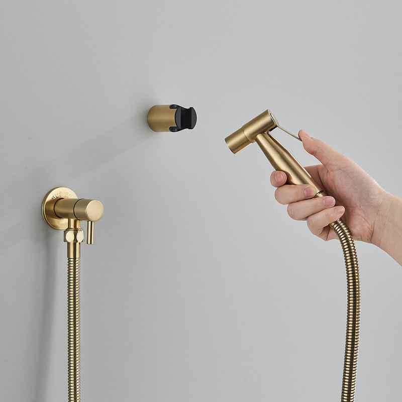 Brushed Gold Handheld Bidet Sprayer Stainless Steel Wall Mount Toilet Cleaner 3