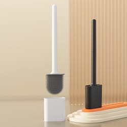 compact silicone toilet brush with quick dry holder & flexible bristles