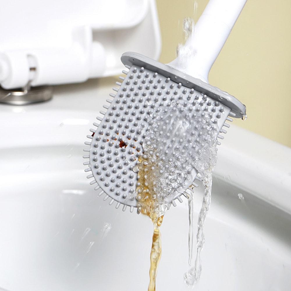 Compact Silicone Toilet Brush With Quick Dry Holder Flexible Bristles 3