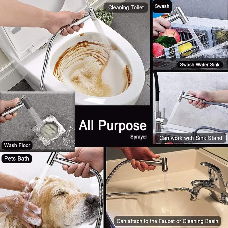 Brushed Stainless Steel Handheld Bidet Sprayer For Toilet With Hose Kit 3