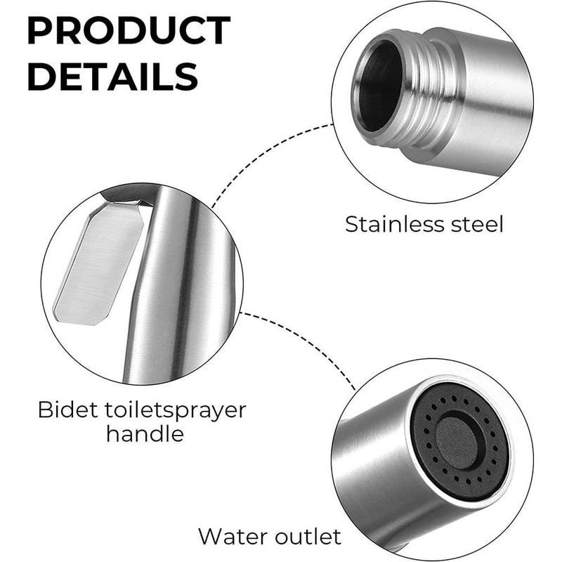 High Pressure Stainless Steel Bidet Sprayer for Toilet Hygienic Handheld Shower with Control