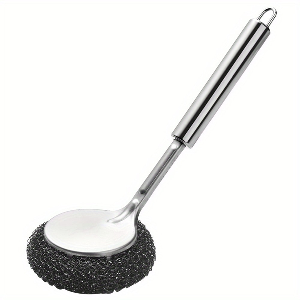 Stainless Steel Pot Brush with Handle Heavy Duty Long Handle Pot Scrubber