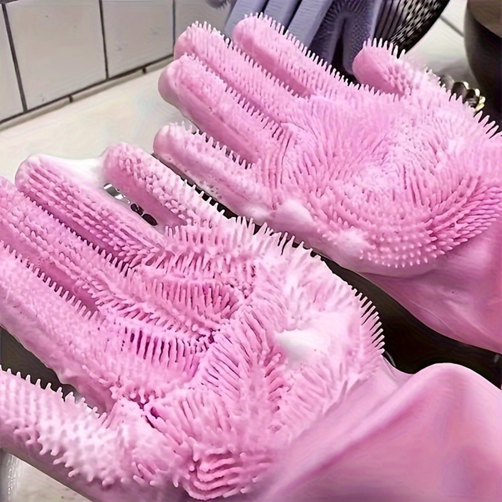Silicone Dishwashing Gloves with Scrubbers Reusable Heat Resistant Cleaning Gloves