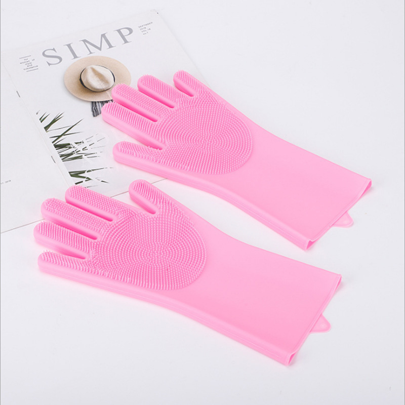 Silicone Dishwashing Gloves with Scrubbers Reusable Heat Resistant Cleaning Gloves