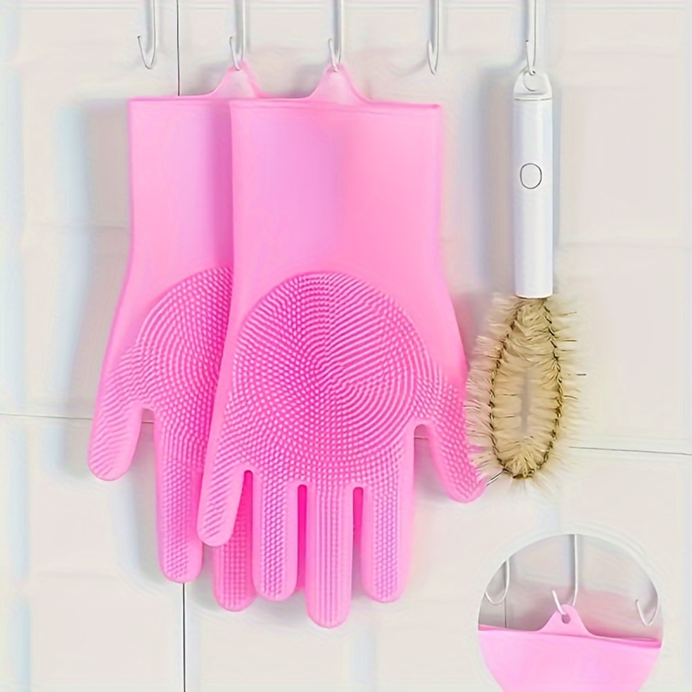 Silicone Dishwashing Gloves with Scrubbers Reusable Heat Resistant Cleaning Gloves