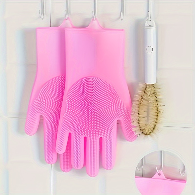 Silicone Dishwashing Gloves with Scrubbers Reusable Heat Resistant Cleaning Gloves