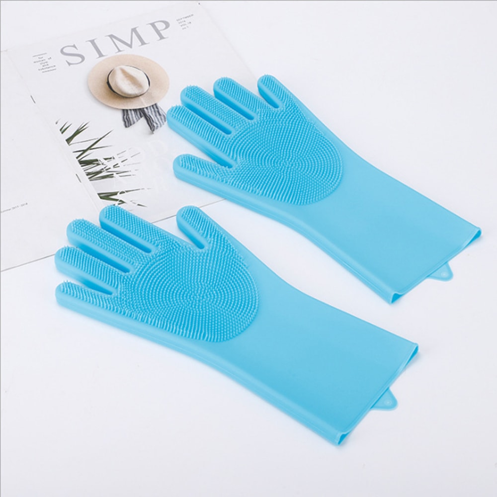 Silicone Dishwashing Gloves with Scrubbers Reusable Heat Resistant Cleaning Gloves