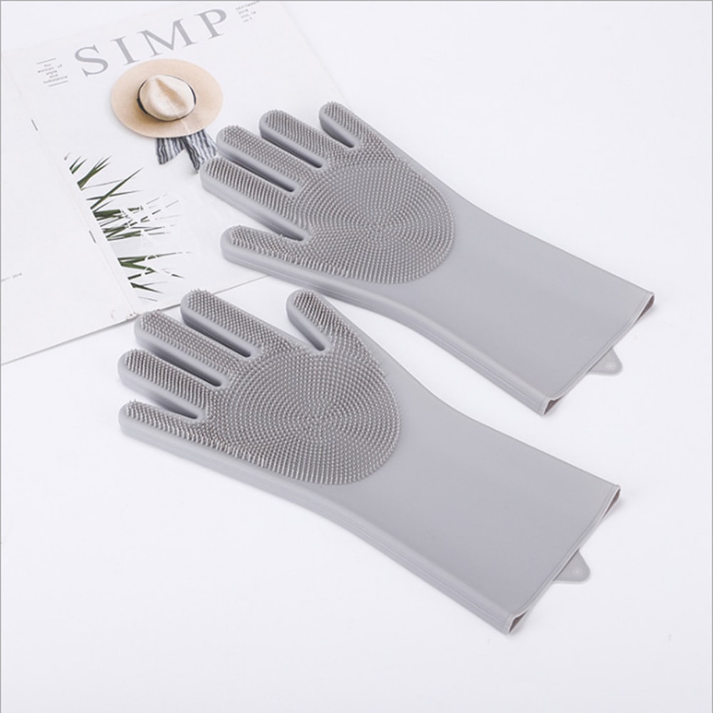 Silicone Dishwashing Gloves with Scrubbers Reusable Heat Resistant Cleaning Gloves