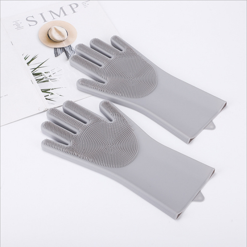 Silicone Dishwashing Gloves with Scrubbers Reusable Heat Resistant Cleaning Gloves