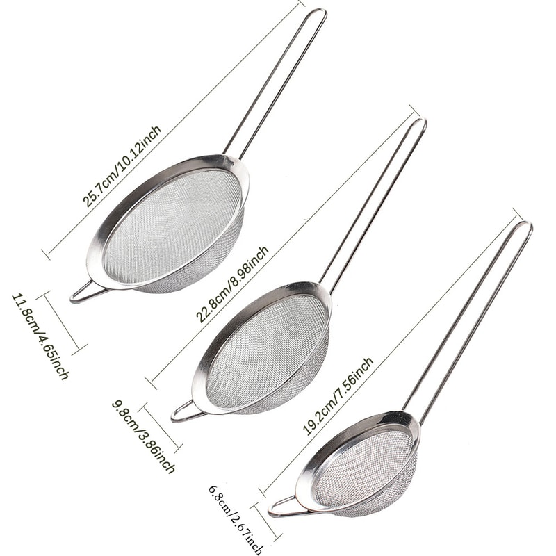 Fine Mesh Strainer Set Stainless Steel Flour Sifter and Tea Sieve
