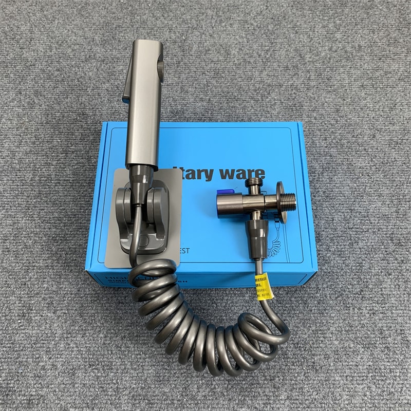 Gray Handheld Bidet Sprayer Set With Adjustable Pressure And No Drill Valve 1