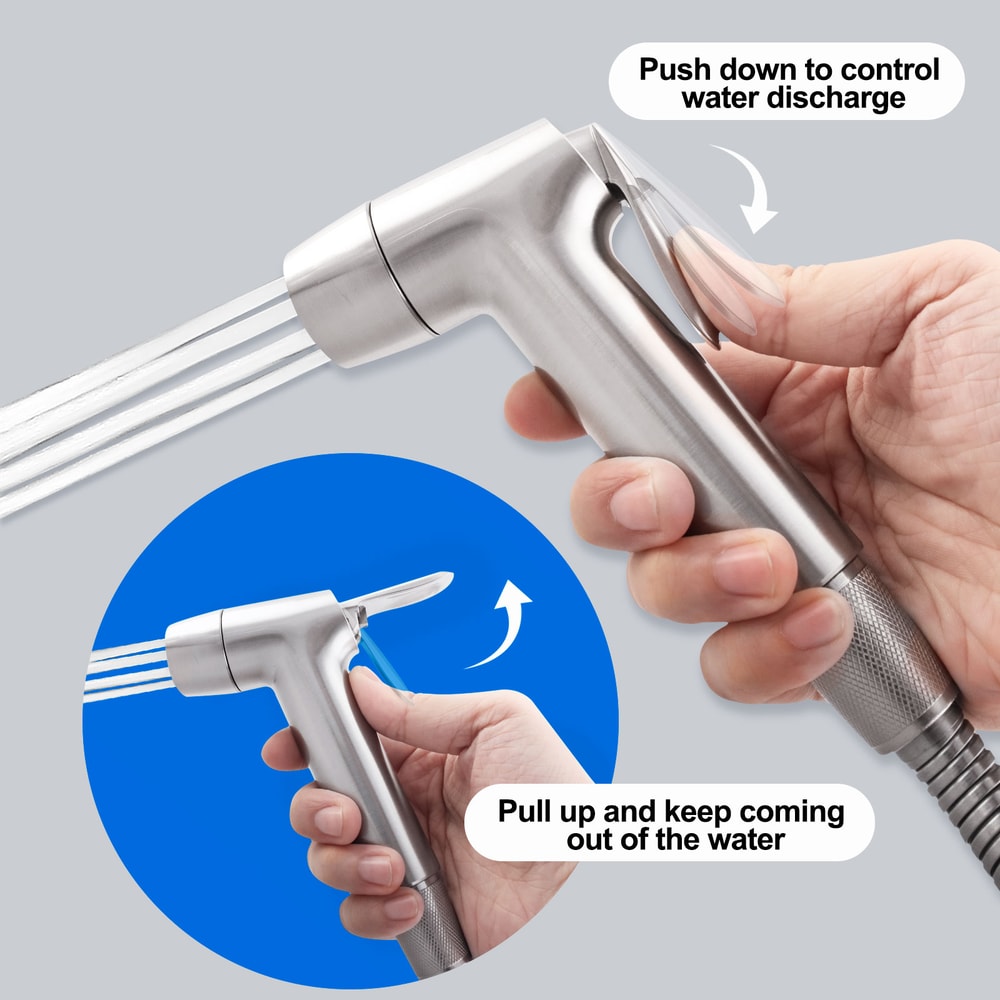 Handheld Bidet Sprayer For Toilet With Coiled Hose And Easy Press Trigger 1
