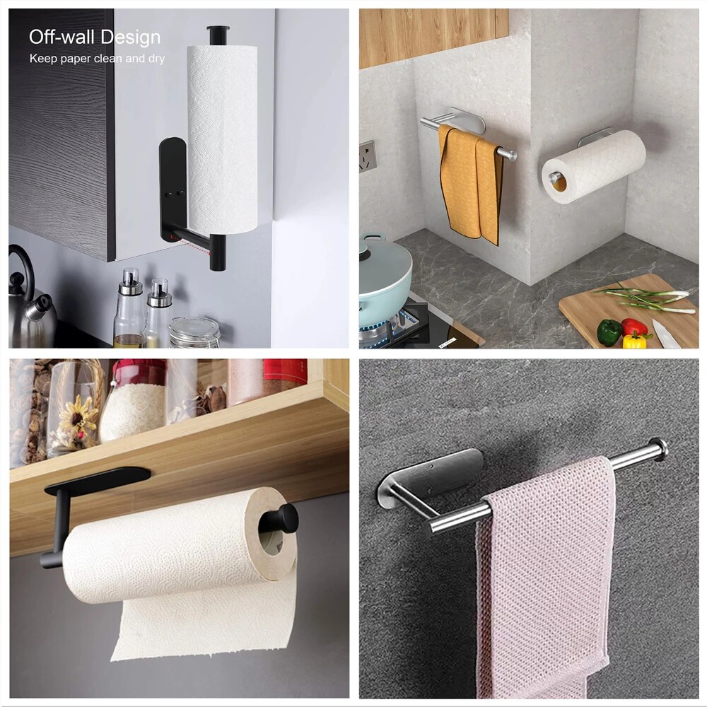 Adhesive Paper Towel Holder Stainless Steel Under Cabinet Kitchen Roll Rack 4