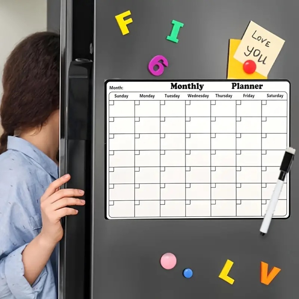Magnetic Dry Erase Fridge Calendar Monthly Planner for Kitchen Organization
