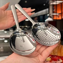 heavy duty large serving spoon with short handle and drain holes
