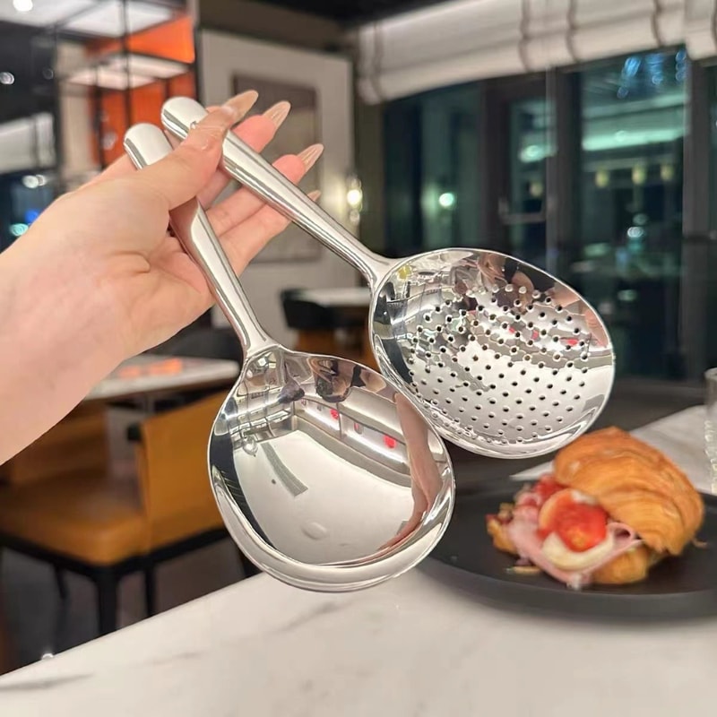 Heavy Duty Large Serving Spoon with Short Handle and Drain Holes