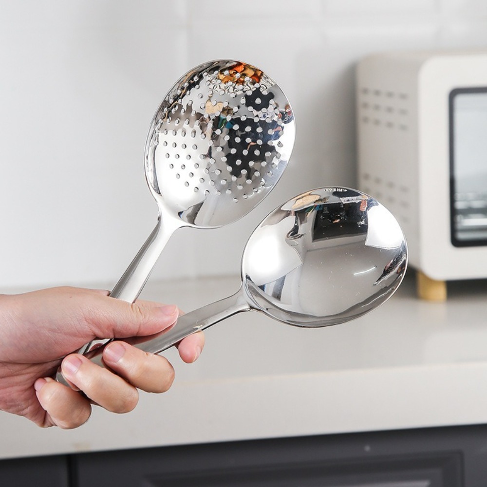 Heavy Duty Large Serving Spoon with Short Handle and Drain Holes