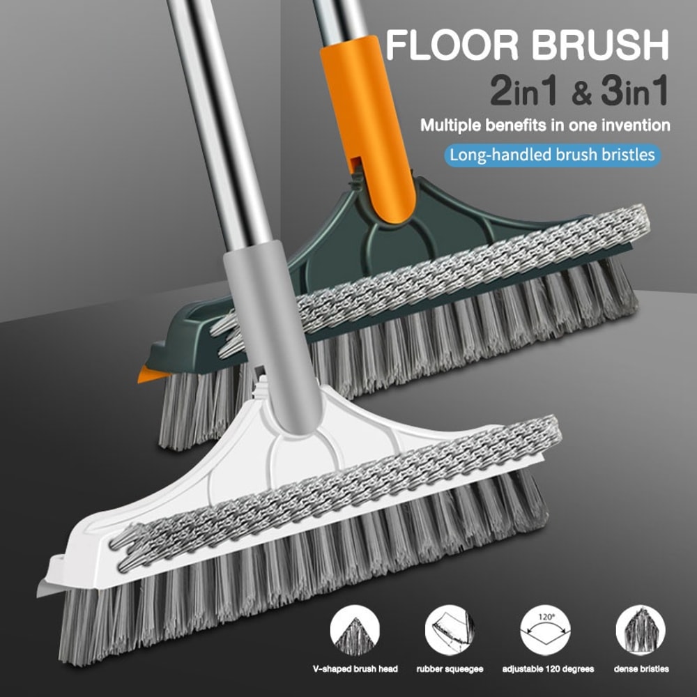 Floor Scrub Brush With Long Handle And Rotating Crevice Head 0