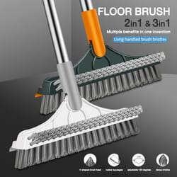floor scrub brush with long handle and rotating crevice head