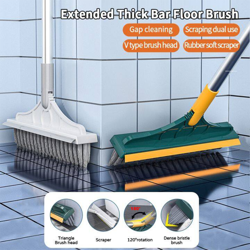 Floor Scrub Brush With Long Handle And Rotating Crevice Head 1