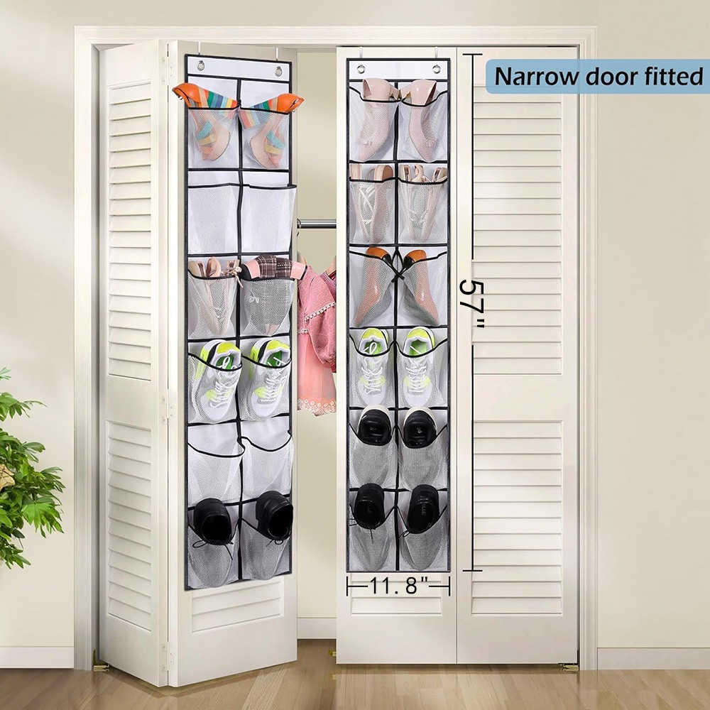Pocket Over The Door Shoe Organizer With Clear Mesh Storage For Shoes Accessories And Small Spaces 4
