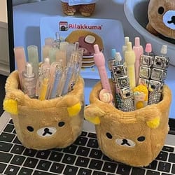 kawaii plush pencil holder cute desk organizer for pens, makeup and stationery