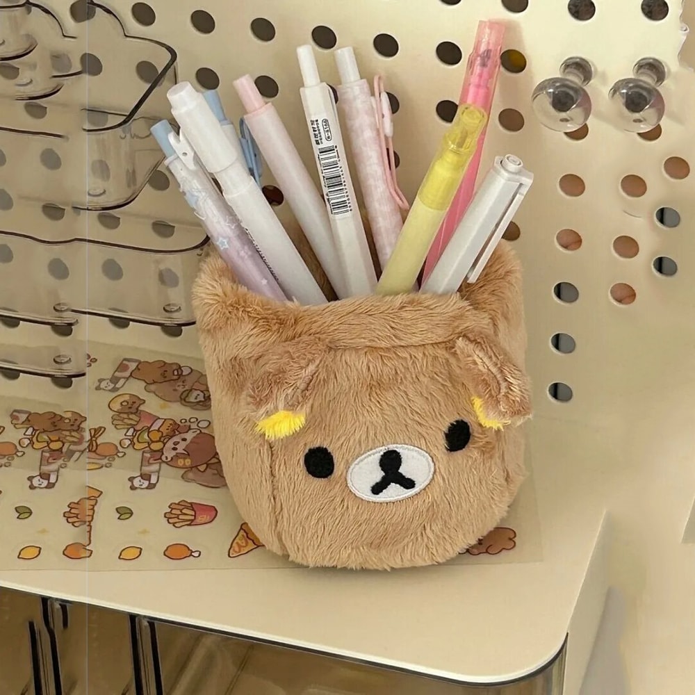 Kawaii Plush Pencil Holder Cute Desk Organizer For Pens Makeup And Stationery 1