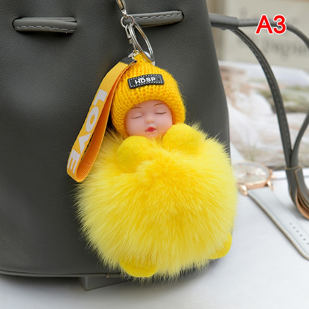 Cute Sleeping Baby Pom Pom Keychain Plush Doll Bag Charm 2