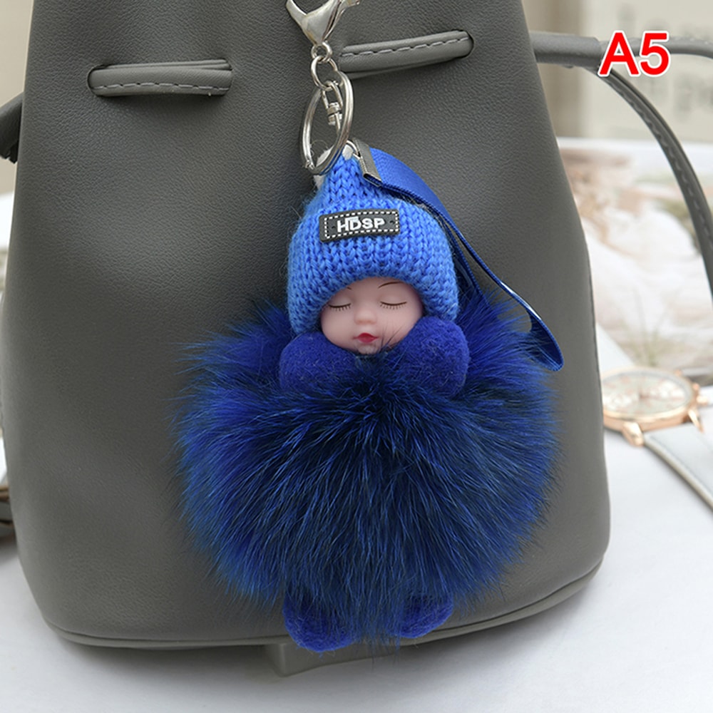 Cute Sleeping Baby Pom Pom Keychain Plush Doll Bag Charm 1
