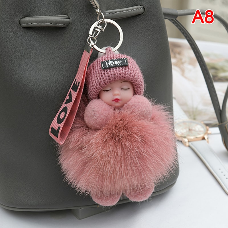 Cute Sleeping Baby Pom Pom Keychain Plush Doll Bag Charm 3