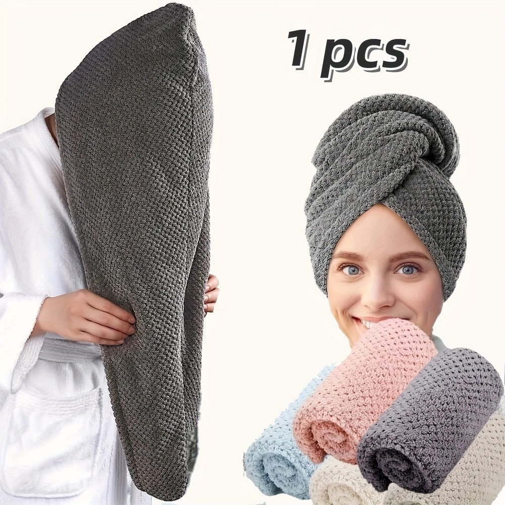 Quick Dry Hair Towel Wrap With Button Soft Microfiber Hair Turban Towel 0