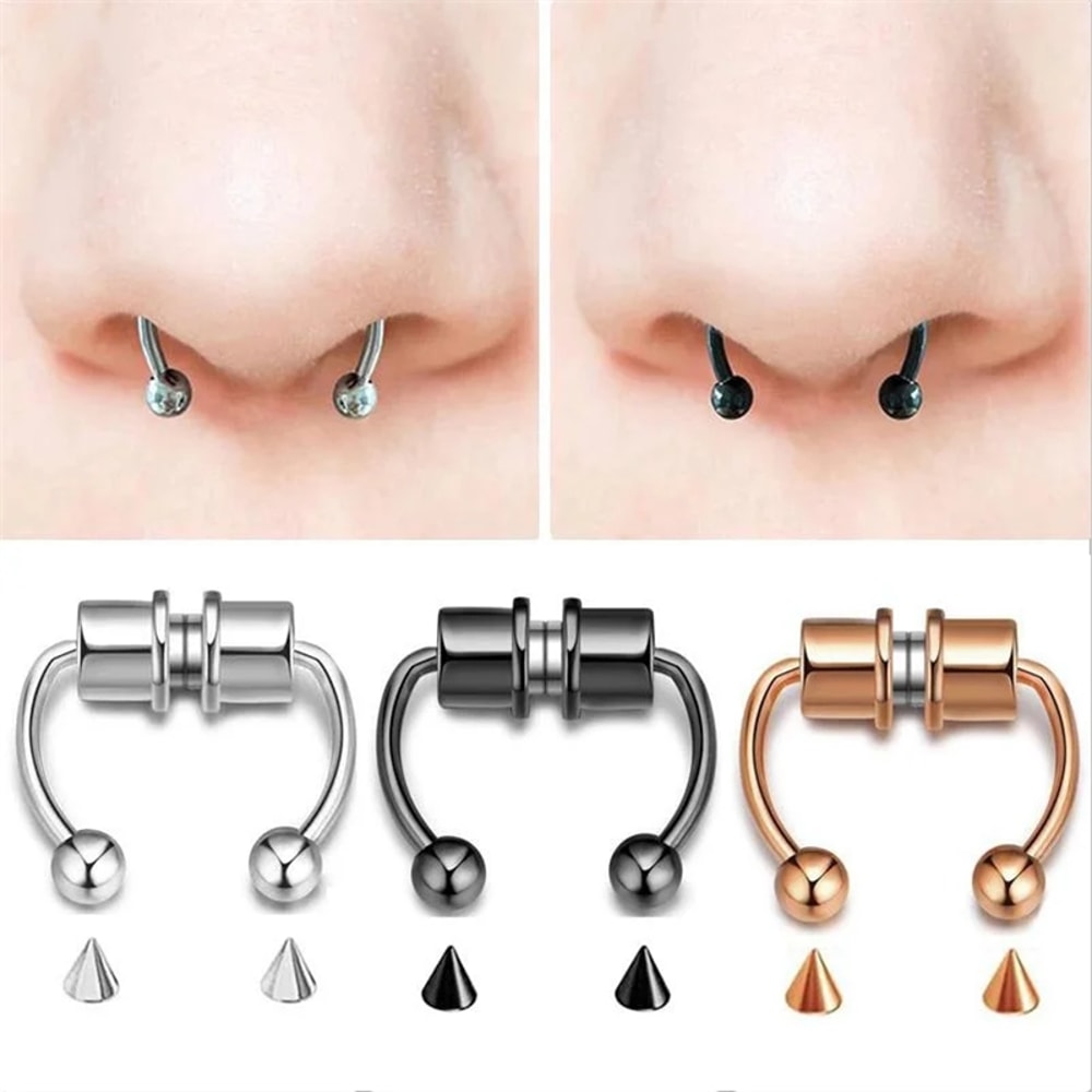 Magnetic Fake Septum Ring Clip On Horseshoe Nose Ring In Stainless Steel 0