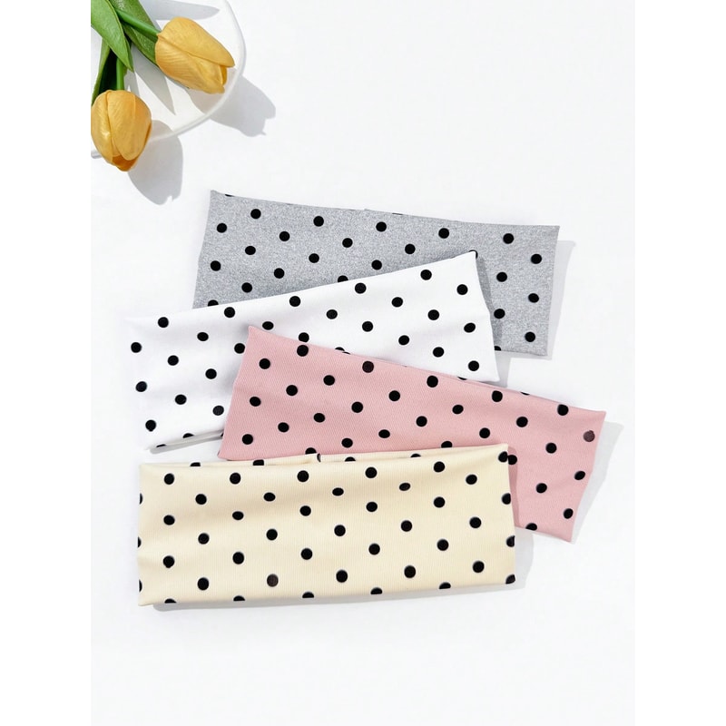 Polka Dot Headband Set For Women Wide Elastic Makeup And Sports Hair Bands 0