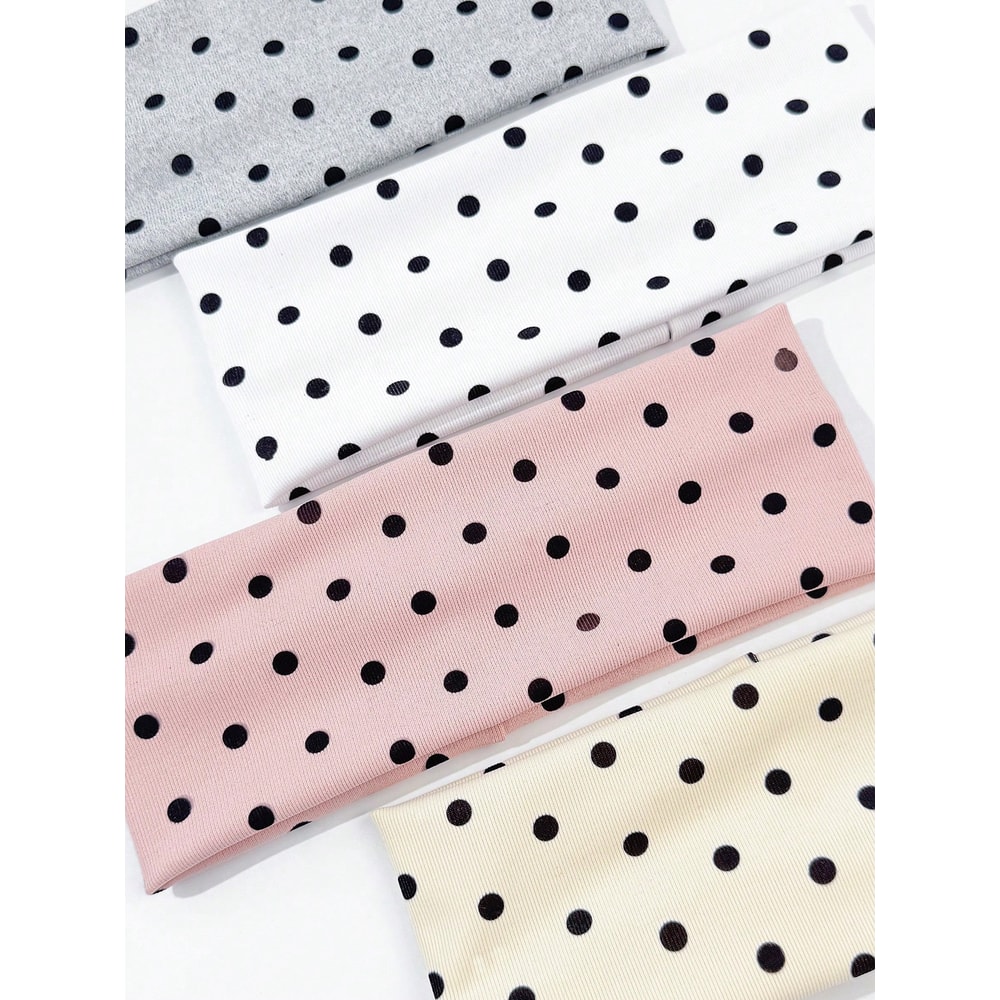 Polka Dot Headband Set For Women Wide Elastic Makeup And Sports Hair Bands 2