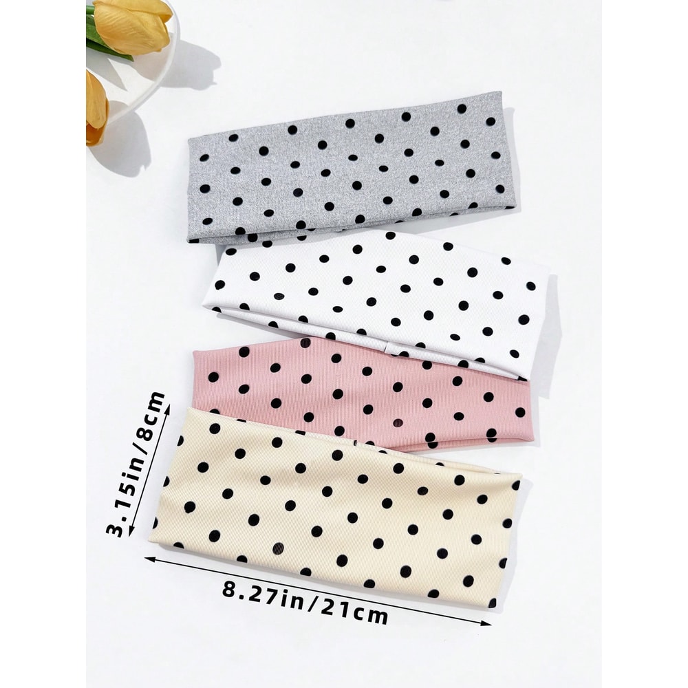 Polka Dot Headband Set For Women Wide Elastic Makeup And Sports Hair Bands 3